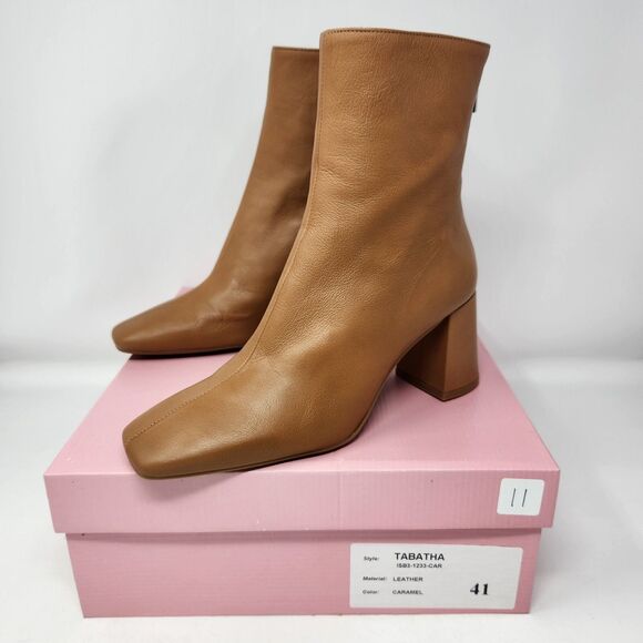 New Intentionally Blank Women Tabatha Mid Boots Caramel Leather Square Toe Sz 11 - Picture 3 of 4